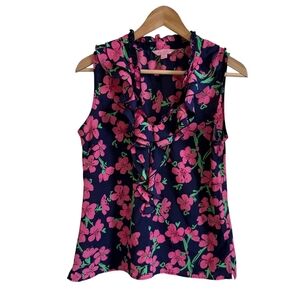 Lilly Pulitzer Navy Top With Pink Flowers Size Large